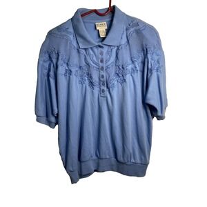 koret francisca womens vintage shirt size large blue short sleeve collar
